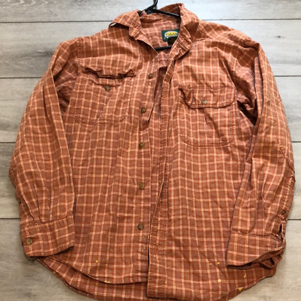 Size M orange and white Cabelas vintage looking flannel